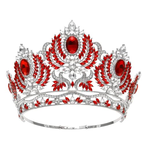 Brautschmuck Hochzeit Krone Braut Haarschmuck Strass Tiara Kopfschmuck Vintage Stirnband Verstellbar Rot von Niiyyjj