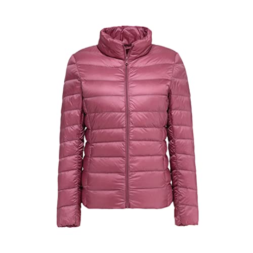 Damen-Daunenjacke, verstaubar, ultraleicht, kurze Daunenjacke, schmale Passform, tragbare Pufferjacke, Leder Rosa, 42 von Niiyyjj