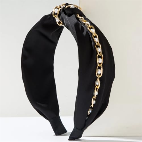Damen-Haarbänder mit Perlen und Strasssteinen, breites Stirnband, Kette, Kopfschmuck, Schwarz von Niiyyjj