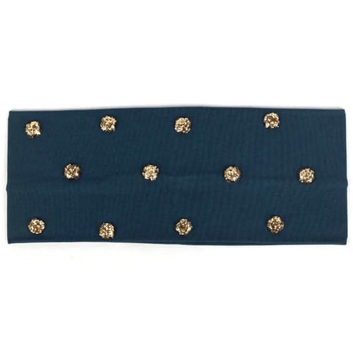 Damen-Haarbänder mit Strasssteinen und Perlen, Baumwolle, einfarbig, dehnbar, lässiges Haarband, Marineblau / Gold von Niiyyjj