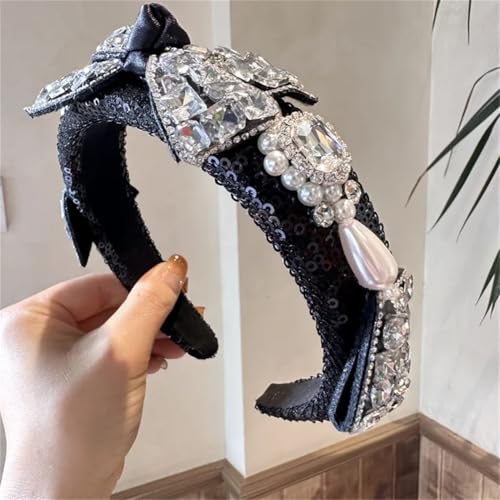 Damen-Haarband, Strass, Perlen, weich, gepolstert, handgefertigt, Schmuck, Schwarz von Niiyyjj