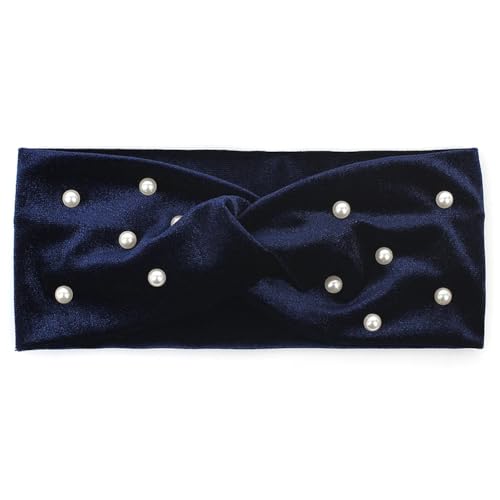 Damen-Haarband, Velours-Perlen, geknotet, weich, elastisch, Perlen, Haargummi, Marineblau von Niiyyjj