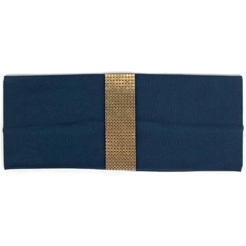 Damen-Haarband aus Baumwolle, Metall, geometrisch, lässig, elastisch, flach, Party-Stirnbänder, Marineblau / Gold von Niiyyjj