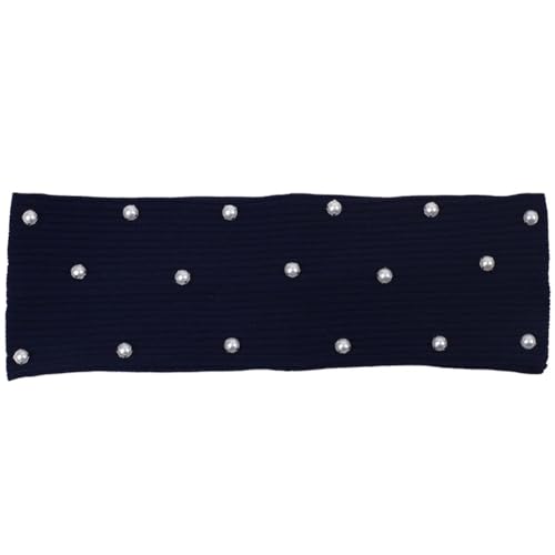 Damen-Haarband mit Perlen, gerippt, gestreift, elastisch, Baumwolle, weich, Marineblau von Niiyyjj