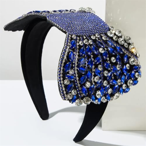 Damen-Haarband mit Strass, große Schleife, handgefertigt, mit Perlen, breites Haarband, Blau Damen-Haarband mit Strass, große Schleife, handgefertigt, mit Perlen, breites Haarband, Blau von Niiyyjj