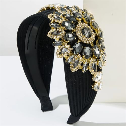 Damen-Haarband mit Strassapplikationen, breites Stirnband, gezahnter Haarreif, Blume, modischer Haarschmuck, schwarz von Niiyyjj
