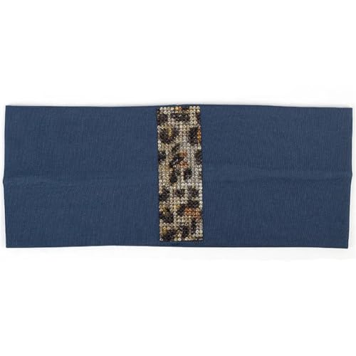 Damen-Haarband mit Strasssteinen und Leopardenmuster, elastisch, aus Baumwolle, Marineblau von Niiyyjj