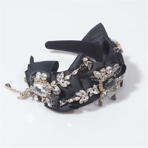 Damen-Haarreif mit Perlen, Schleife, Strass, breiter Stoff, Brautschmuck, Schwarz von Niiyyjj