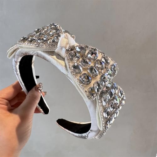 Damen-Haarreifen mit Strass-Schleife, Glitzer, Strass, für Hochzeit, Braut, glänzend, breit, Weiß Damen-Haarreifen mit Strass-Schleife, Glitzer, Strass, für Hochzeit, Braut, glänzend, breit, Weiß von Niiyyjj