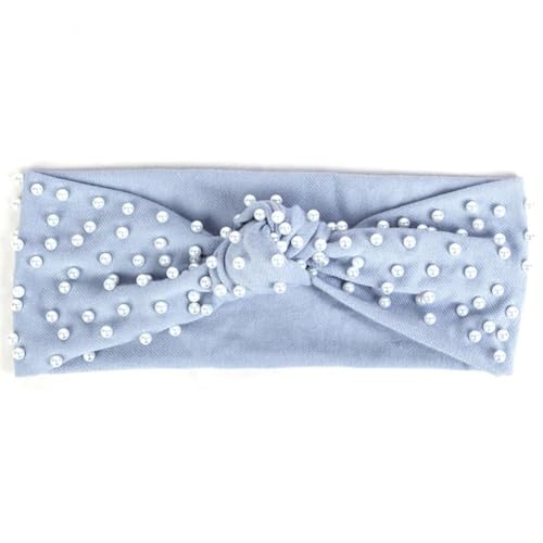 Damen Sommer Solide Strass gerippte Stirnbänder weich Stretch Kopf Wrap Turban Haarbänder Weiß Hellblau von Niiyyjj