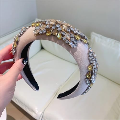 Damen-Strass-Stirnband, handgefertigt, weich gepolstert, Brautschmuck, Hochzeit, breite Kopfbedeckung, Zubehör, Champagner von Niiyyjj