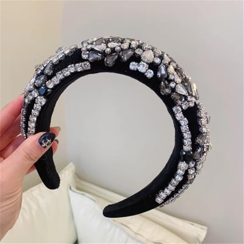 Damen-Strass-Stirnband, handgefertigt, weich gepolstert, Brautschmuck, Hochzeit, breite Kopfbedeckung, Zubehör, schwarz von Niiyyjj