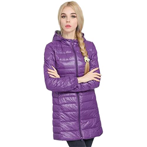 Daunenparka Daunenjacke Damen Lang Weiß Entendaunen Jacken Outwear Ultraleicht Kapuze Dünner Hut Mantel, violett, 38 von Niiyyjj