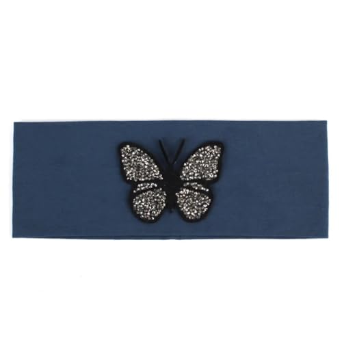 Einfarbiges Stretch-Stirnband für Damen, Schmetterling, elastisch, flach, für Mädchen, Strass, Haarband, Grau, 9 Marineblau von Niiyyjj