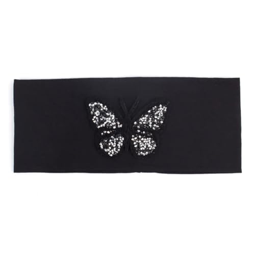 Einfarbiges Stretch-Stirnband für Damen, Schmetterling, elastisch, flach, für Mädchen, Strass, Schwarz von Niiyyjj