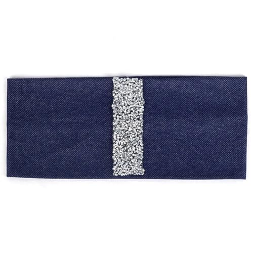 Elastisches Haarband aus Baumwolle für Damen, einfarbig, modisch, Strass, Haarbänder, Turban, Silber/Marineblau von Niiyyjj