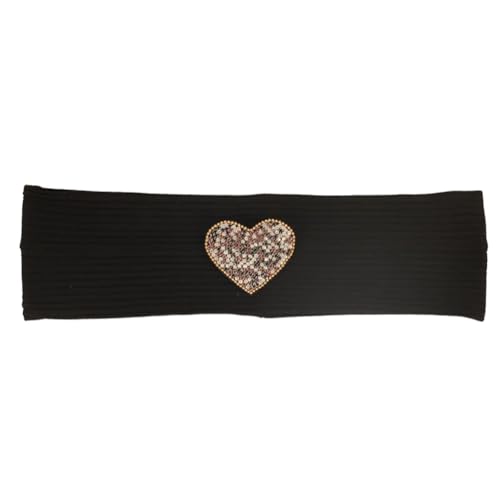 Elastisches Haarband für Damen, Herz, Strass, modisch, gerippt, einfarbig, weich, Schwarz von Niiyyjj