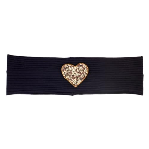 Elastisches Haarband für Damen, Herz, Strass, modisch, gerippt, einfarbig, weich, Turban, Marineblau von Niiyyjj