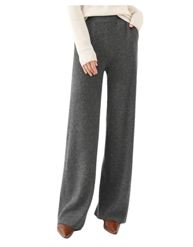 Frauen 100% Merino Wolle Stricken Breite Bein Hosen Herbst Winter Solide Weiche Warme TroUKers, grau, L von Niiyyjj