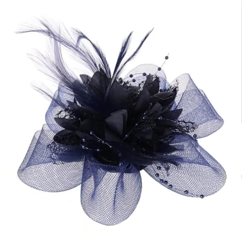 Frauen Blume Feder Perlen Mesh Corsage Haarspangen Mädchen Weibliche Fascinator Braut Haarband königsblau von Niiyyjj