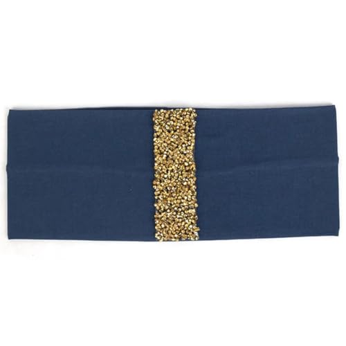 Haarband für Damen, Strass, Haarband, Mädchen, Haarschmuck, Bohemian-Haarband, Baumwolle, elastisch, goldfarben, Marineblau von Niiyyjj