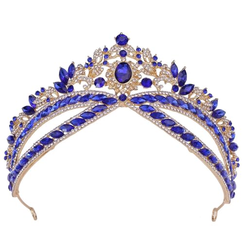Hochzeitskrone für Frauen, Braut-Tiara, Stirnband, Haarschmuck, Strass, Kopfschmuck, Blau/Gold von Niiyyjj