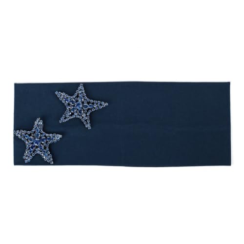 Lässiges einfarbiges elastisches Haarband für Damen, modisch, Baumwolle, Sterne, Strass, Haarband, Blau, Marineblau von Niiyyjj