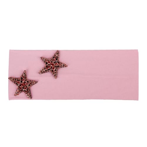 Lässiges einfarbiges elastisches Haarband für Damen, modisch, Baumwolle, Sterne, Strass, Haarband, Gold/Rosa von Niiyyjj