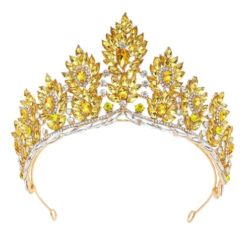 Lila Braut Tiara Krone Vintage Strass Hochzeit Kopfschmuck Festzug Party Haarschmuck Stirnband Gold Gelb von Niiyyjj