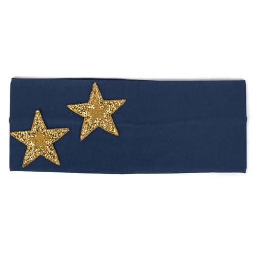 Modische einfarbige Damen-Stirnbänder, Sterne, Strasssteine, elastisch, flach, leger, goldfarben, marineblau von Niiyyjj