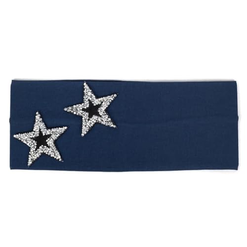 Modische einfarbige Damen-Stirnbänder mit Sternen, Strasssteinen, elastisch, flach, lässig, Schwarz / Marineblau von Niiyyjj