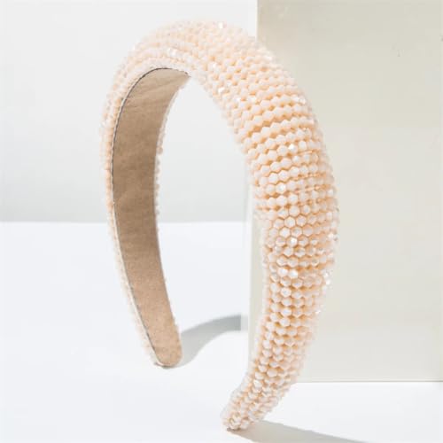 Modisches, gepolstertes Haarband für Damen, mit Pailletten, Perlen, dickes Haar-Accessoire, Beige von Niiyyjj