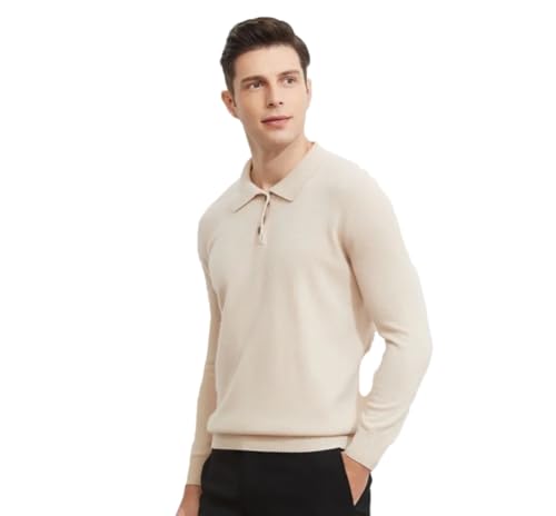 Niiyyjj 100% Kaschmir Polo Sweater Shirt Herren Polokragen Pullover Sweater Langarm Strickpullover, beige, XXL von Niiyyjj