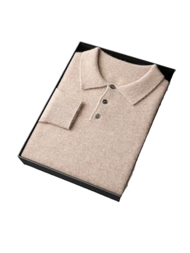 Niiyyjj 100% Kaschmir Strickpullover Pullover Winter Herbst Polo Pullover Einfarbig Volle Hülse Pullover, beige, Large von Niiyyjj