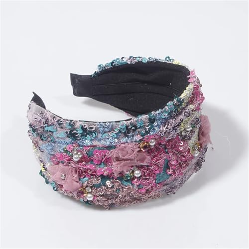 Niiyyjj Breiter Damen-Haarreif mit Pailletten, handgefertigt, Brautschmuck, Haarschmuck, Strass, Kopfschmuck, Rosarot von Niiyyjj