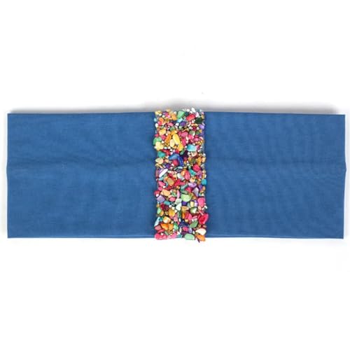 Niiyyjj Bunte Strass-Haarbänder für Damen, Boho-Stil, weich, elastisch, Party-Turban, Blau von Niiyyjj