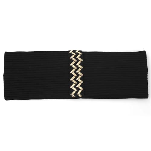 Niiyyjj Damen Gold Silber Gurtband geripptes Stirnband gestrickt Mode Haarbänder elastische Turban Kopfbedeckung Gold Schwarz von Niiyyjj