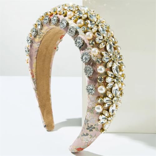 Niiyyjj Damen-Haarbänder mit Strasssteinen, Perlen, gepolstert, Schmuck, Kette, Haarband, handgefertigt, Pinrkweiß von Niiyyjj