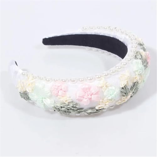 Niiyyjj Damen-Haarband mit Blumenapplikationen, bestickt, Blume, elastisch, breit, Party-Haarschmuck, 1 Stück, Weiß Niiyyjj Damen-Haarband mit Blumenapplikationen, bestickt, Blume, elastisch, breit, Party-Haarschmuck, 1 Stück, Weiß von Niiyyjj