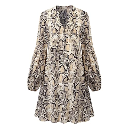 Niiyyjj Damen Lässiger lockerer Rock Frühling Frauen Langarm Party Minikleid Damen Übergröße Kleid, Schlangenmuster, Small von Niiyyjj