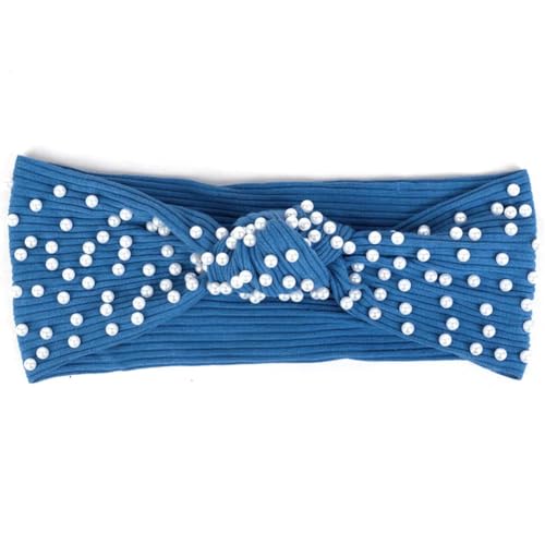 Niiyyjj Damen Sommer Solide Strass gerippte Stirnbänder Weich Stretch Kopf Wrap Turban Haarbänder Weiß Blau von Niiyyjj