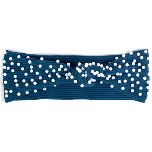 Niiyyjj Damen-Stirnbänder mit soliden Strasssteinen, gerippt, weich, dehnbar, Turban-Haarbänder, Weiß / Blau, 2 von Niiyyjj