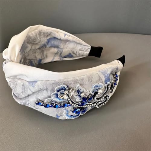 Niiyyjj Damen-Strass-Stirnband mit breitem Knoten, mit Perlen besetzt, Blumen-Haarband, 4-blau Niiyyjj Damen-Strass-Stirnband mit breitem Knoten, mit Perlen besetzt, Blumen-Haarband, 4-blau von Niiyyjj