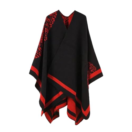 Niiyyjj Damen-Umhang, Poncho, Mantel, dicker Patchwork, Kaschmirimitat, geteilter Schal, rot, Einheitsgröße von Niiyyjj