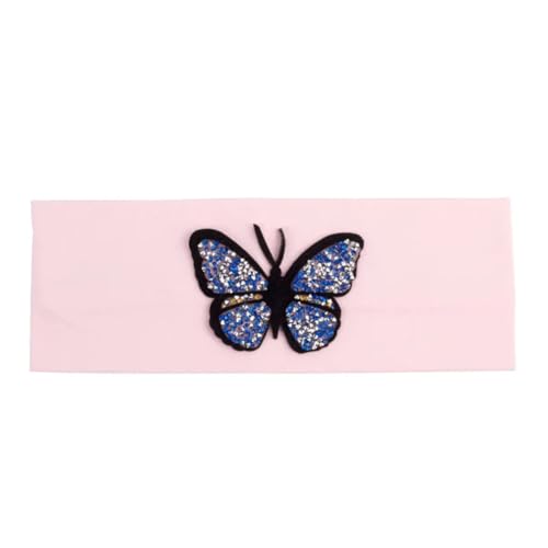 Niiyyjj Einfarbiges Stretch-Stirnband für Damen, Schmetterling, elastisch, flach, für Mädchen, Strass, Blau / Rosa von Niiyyjj