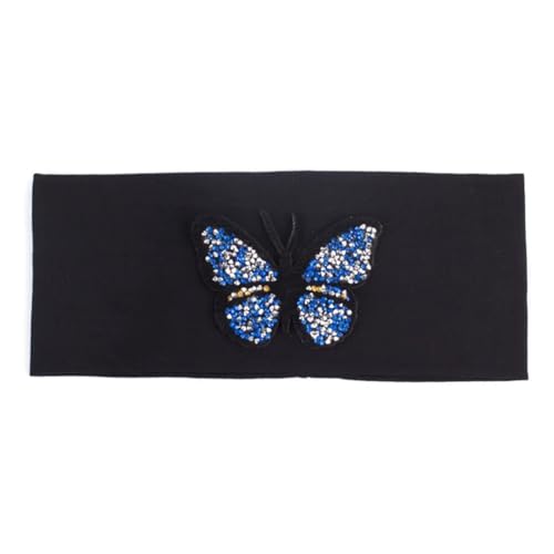 Niiyyjj Einfarbiges Stretch-Stirnband für Damen, Schmetterling, elastisch, flach, für Mädchen, Strass, Blau / Schwarz von Niiyyjj