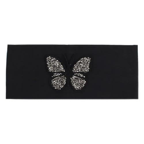 Niiyyjj Einfarbiges Stretch-Stirnband für Damen, Schmetterling, elastisch, flach, für Mädchen, Strass, Haarband, Grau, 9 Schwarz von Niiyyjj