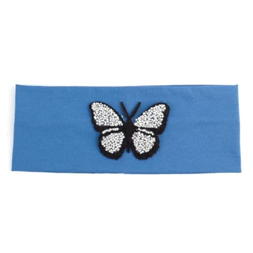 Niiyyjj Einfarbiges Stretch-Stirnband für Damen, Schmetterling, elastisch, flach, für Mädchen, Strass, Haarband, Silberblau von Niiyyjj