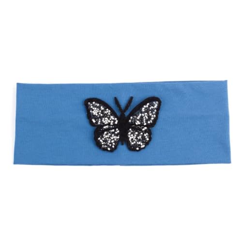 Niiyyjj Einfarbiges Stretch-Stirnband für Damen, Schmetterling, elastisch, flach, für Mädchen, Strass, Schwarz / Blau von Niiyyjj