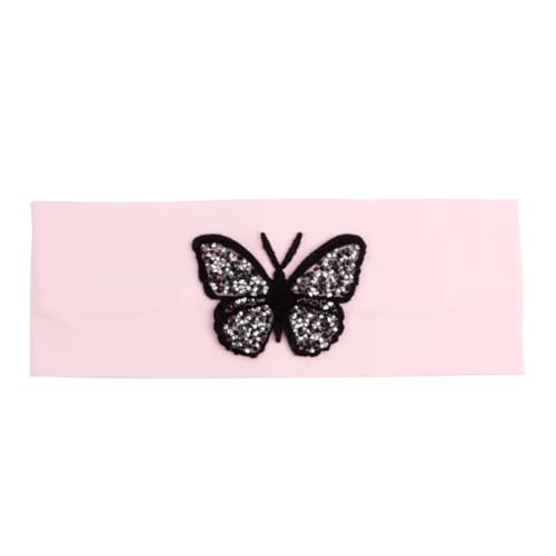 Niiyyjj Einfarbiges Stretch-Stirnband für Damen, Schmetterling, elastisch, flach, für Mädchen, Strass, Schwarz / Rosa von Niiyyjj